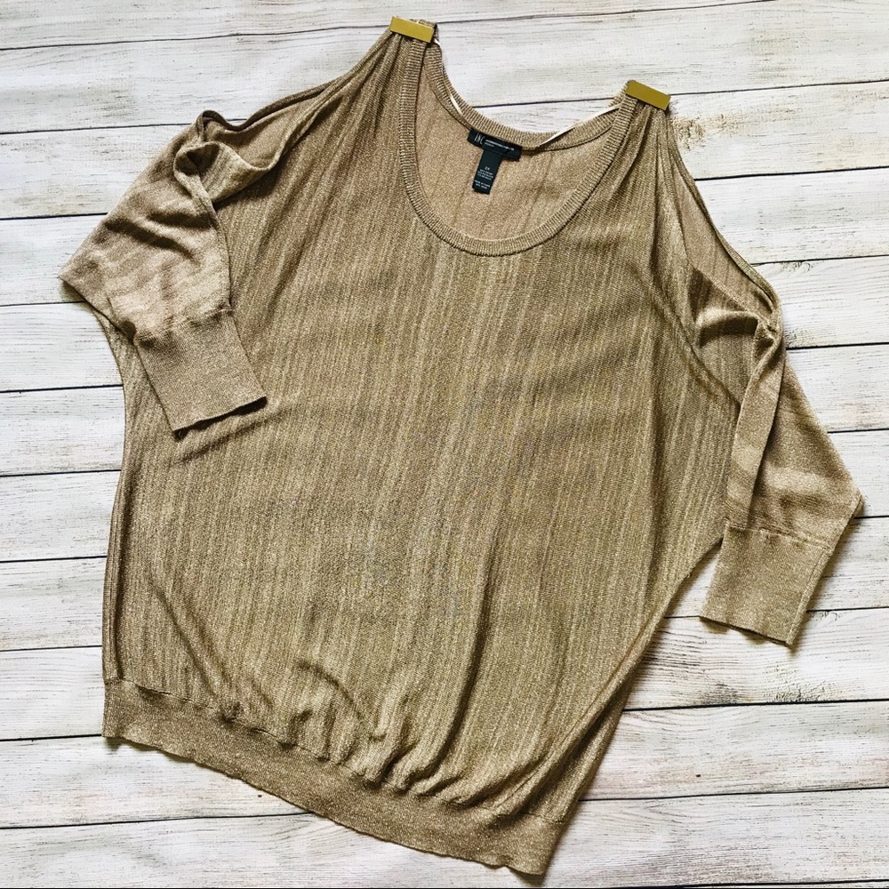 INC | Cold Shoulder Metallic Gold Tunic Sweater